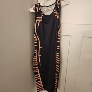 Stylish Black and Nude Midi Women's Dress